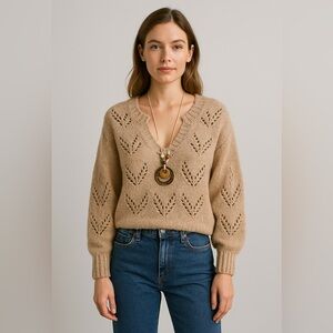 Lucky Brand Taupe V-Neck Sweater. Size small
